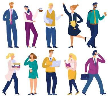Ofiste çalışan iş adamları, çizgi film karakterleri vektör illüstrasyonları erkek ve kadın çalışanlar