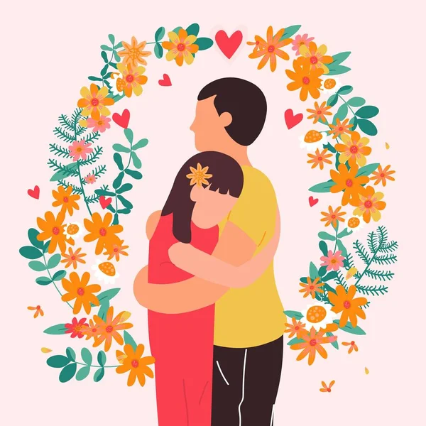 Felice coppia romantica persone innamorate, San Valentino vettoriale illustrazione — Vettoriale Stock