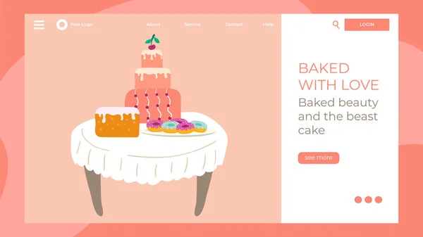 Дизайн сайта пекарни, домашняя выпечка и сладости, векторная иллюстрация — стоковый вектор