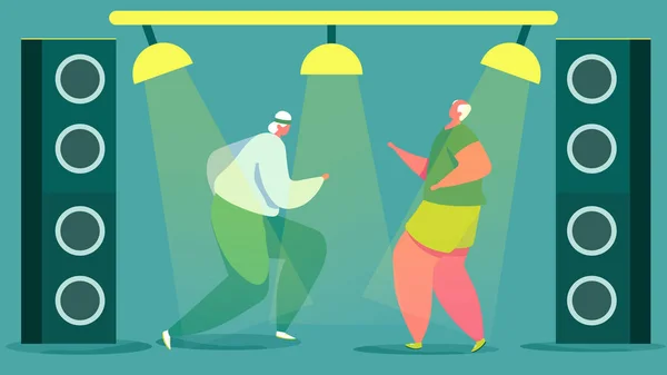 Hombres mayores bailando en el club, personas mayores activas, ilustración vectorial — Vector de stock