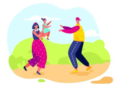 Mutlu aile birlikte, anne, baba ve kız, vektör illüstrasyon