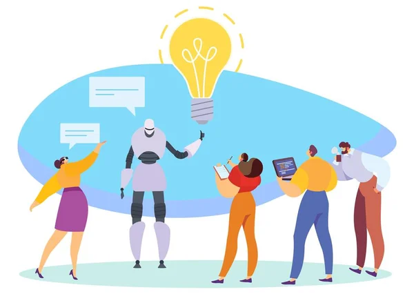 Innovative technologies, robot presenting business idea, vector illustration — 图库矢量图片