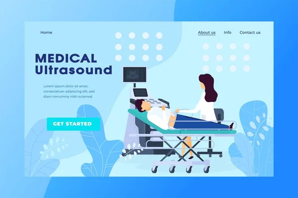 Exame ultra-sonográfico em clínica médica, gravidez cuidados de saúde website ilustração vetorial —  Vetores de Stock