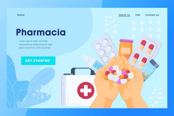 Farmacie website ontwerp, online drogisterij landing page template, vector illustratie — Stockvector