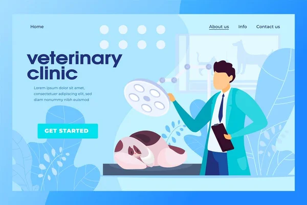 Diseño del sitio web de la clínica veterinaria, hospital médico animal, ilustración vectorial — Archivo Imágenes Vectoriales