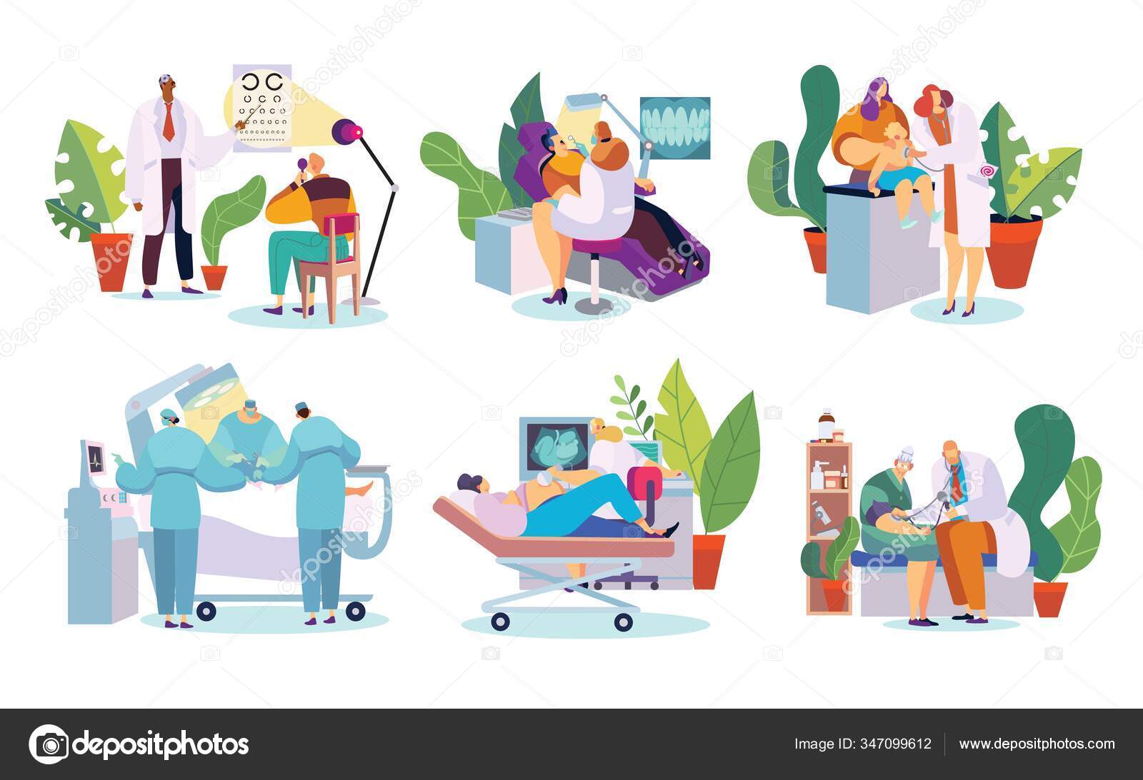 Medical clinic doctor and patient in hospital, cartoon character vector  illustration Stock Vector Image by ©seahorsevector #347099612