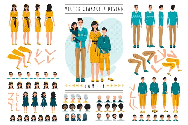 Familia personajes de dibujos animados constructor conjunto vector ilustración — Archivo Imágenes Vectoriales