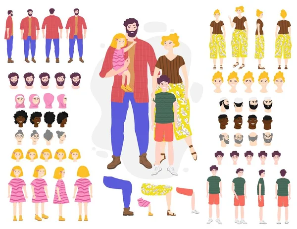 Familia personajes de dibujos animados constructor conjunto vector ilustración — Archivo Imágenes Vectoriales