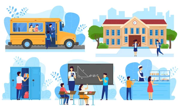 Children going to school, kids in classroom, people vector illustration — Διανυσματικό Αρχείο