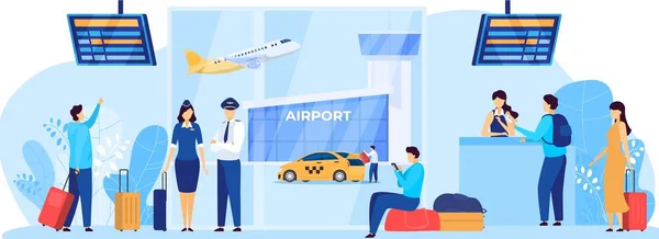 Airport services, flight crew and passengers, people vector illustration — 图库矢量图片