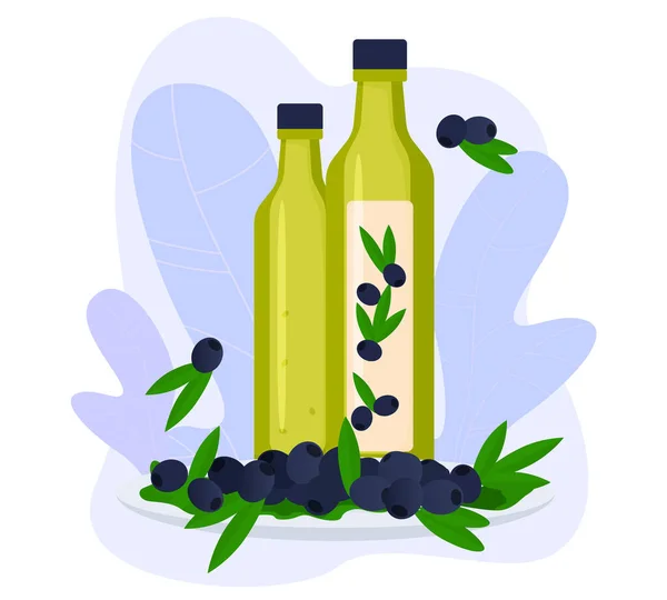 Olive oil in glass bottle, natural organic product, vector illustration — 스톡 벡터