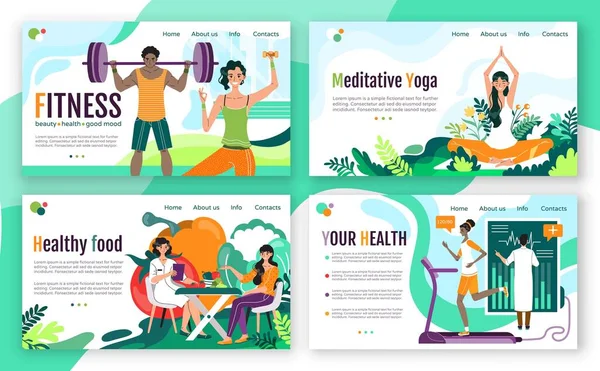 Zdravý životní styl fitness koncept pro webové stránky, vektorové ilustrace — Stockový vektor