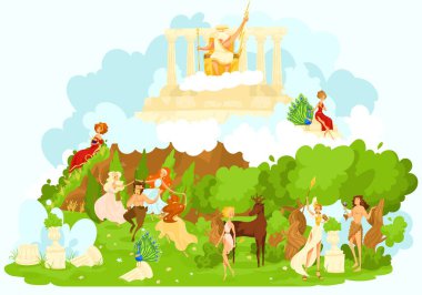 Greek mytholgy, ancient gods cartoon figurines of mythological olympic gods symbolizing the favor and protection flat vector illustration. vector Greek mytholgy, ancient gods cartoon figurines of mythological olympic gods symbolizing the favor and protection flat vector illustration. vector
