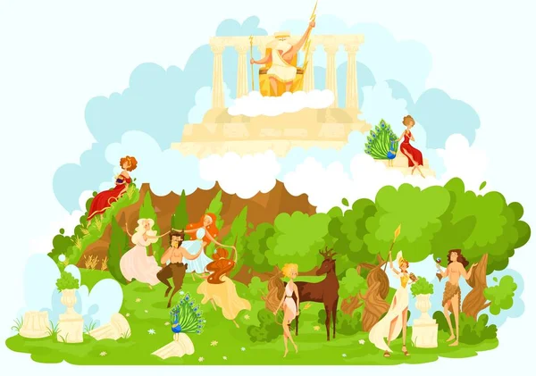 Greek mytholgy, ancient gods cartoon figurines of mythological olympic gods symbolizing the favor and protection flat vector illustration. — Stock Vector