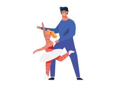 Ailesi Meksika usulü dans eden çocuk ve beyaz arka planda vektör çizimi. Faaliyetler aile karakteri.