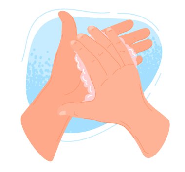 Hijyen prosedürleri, kovid-19 virüs illüstrasyonuna karşı sabunla el yıkama. Sabun kullan, temiz köpük kullan.