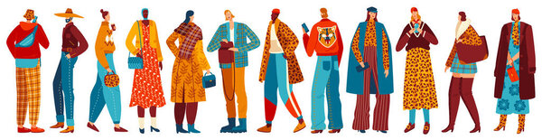 Люди уличные персонажи коллекция в модной одежде, набор молодых модных мужчин и женщин одеты наряды векторные иллюстрации
.