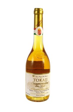 Bottle of Tokaj wine. This renowned wines from Hungary was also popular in the French royal court and the other monarchs of Europe -  illustrative editorial clipart