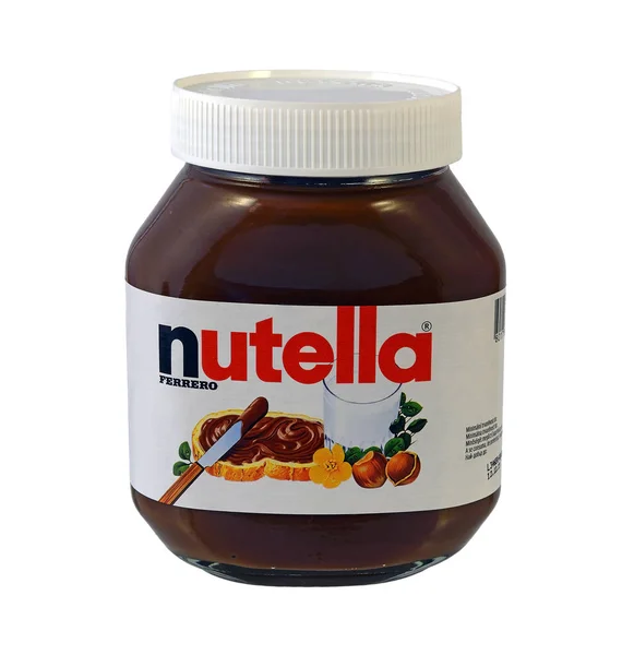 Glas Nutella Haselnussaufstrich Nutella Ist Der Markenname Eines Süßen Brotaufstrichs — Stockfoto
