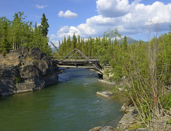 Canyon Creek Bridge 1942 Durante Construcción Alaska Highway Fue Construido — Foto de Stock