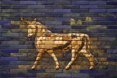 Berlin, Almanya - Pergamon müzesindeki bir Babil şehir duvarının detayları, Museumsinsel (Müze Adası) - Unesco Dünya Mirası Sitesi