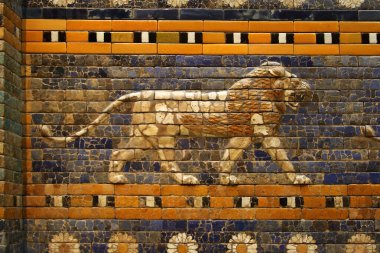 Berlin, Almanya - Pergamon müzesindeki bir Babil şehir duvarının detayları, Museumsinsel (Müze Adası) - Unesco Dünya Mirası Sitesi