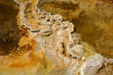 Travertine soyut oluşumlar - arka plan, Mammoth Hot Springs travertin çağlayanı. Yellowstone Ulusal Parkı 'nın Manzaraları, Usa, Unesco Dünya Mirası Bölgesi