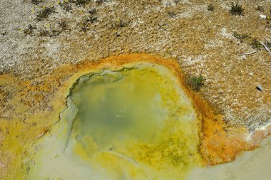 Yellowstone Ulusal Parkı, Usa, Unesco Dünya Mirası Sitesi Batı Başparmak Gayzer Havzası Manzarası 'nın renkli soyut resimleri