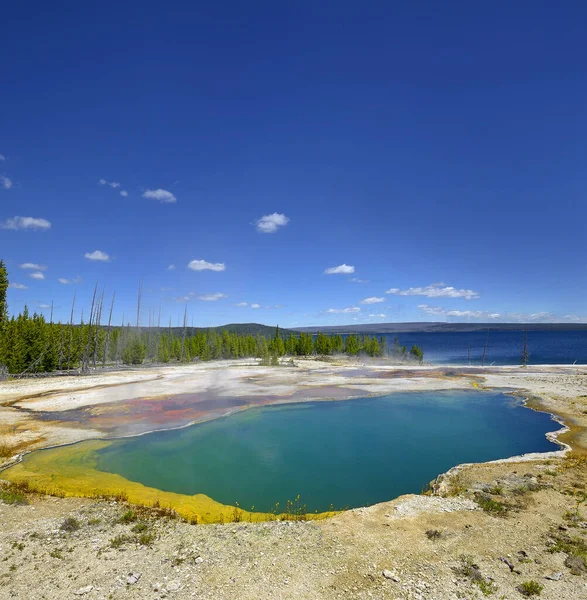 Yellowstone Nyugati Hüvelykujj Geyser Medence Abyss Pool Tájképek Geotermikus Aktivitásról — Stock Fotó