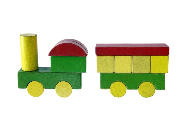 Steam Train Wooden Blocks Traditional Toy White Background — Stock Photo, Image