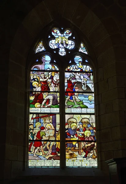 Prachtig Glas Lood Van Kerk Saint Sulpice Van Fougeres Oudste — Stockfoto