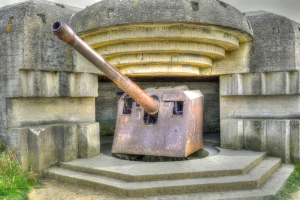 Old Broken German Bunkers Atlantic Wall Artillery Battery Longues Sur — Stock Photo, Image