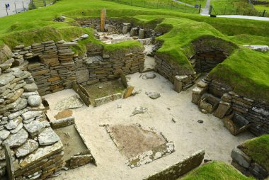 Skara Brae, Neolitik Orkney 'in Kalbi' nin bir parçası olan UNESCO Dünya Mirasları Alanı, İskoçya, İngiltere