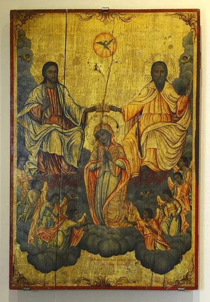 Icona Incoronazione Della Vergine Maria Del Monastero Agìa Triada Tratta — Foto Stock