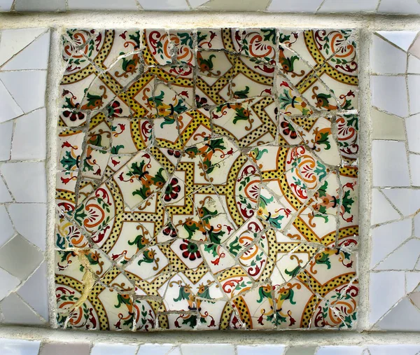 Particolare Mosaico Nel Parco Guell Barcellona Parte Del Patrimonio Mondiale — Foto Stock