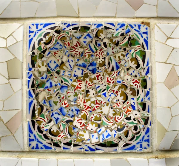 Mosaic Detail Park Guell Barcelona Part Unesco World Heritage Site — Stock Photo, Image