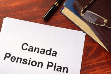 Canada Pension Plan CPP written on a sheet on an office table. clipart