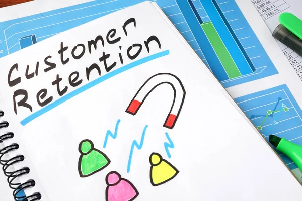 Customer retention written in a notebook and marker. — Stock Photo, Image