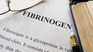 Fibrinogen written on a page. Human hormones. clipart