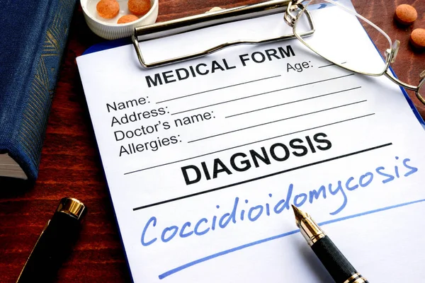 Medical form with diagnosis Coccidioidomycosis in a hospital. — Stock Photo, Image