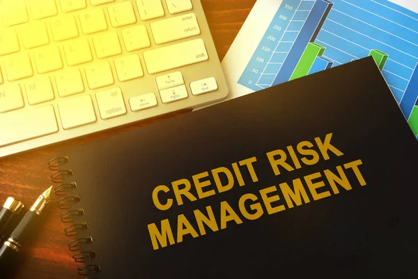 Book with title credit risk management in an office.