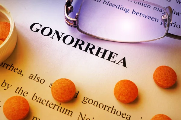 Seite mit Titel Gonorrhoe und Pillen. — Stockfoto