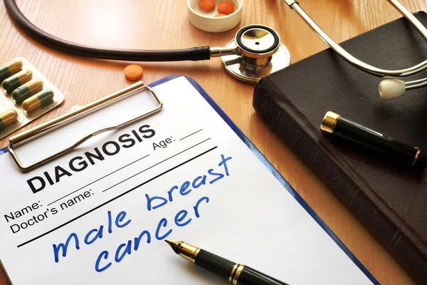 Male breast cancer diagnosis on a medical form. — Stock Photo, Image