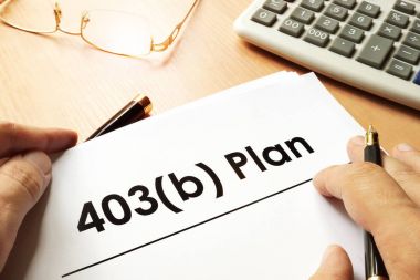 Document with sign 403b plan. Retirement concept. clipart