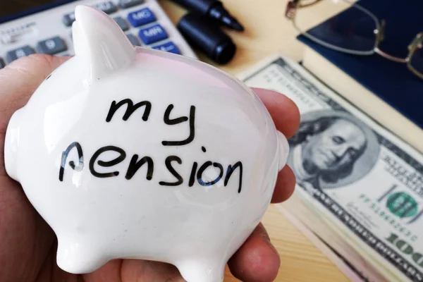 Savings for retirement. My pension on a piggy bank side.