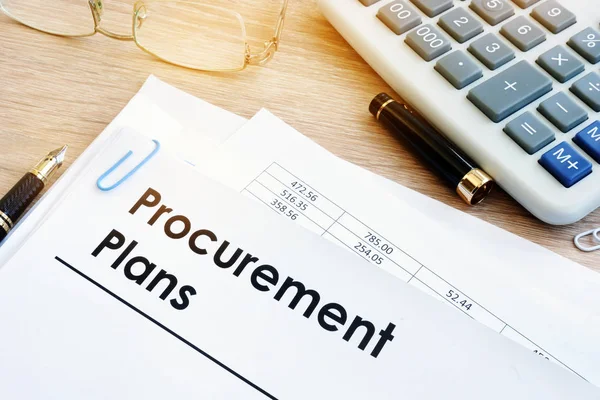 Pile of documents with title Procurement Plans. — Stock Photo, Image