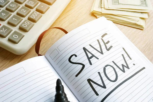 Words save now at a page. Savings concept. — Stock Photo, Image