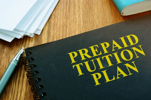 Prepaid Tuition Plan and papers with pan. Loan for education concept. — Stock Photo, Image
