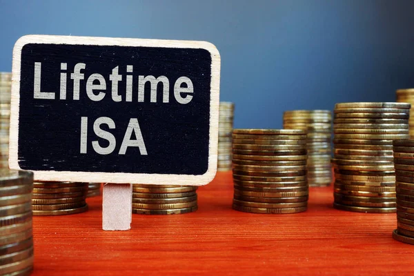 Élettartam Isa Egyéni megtakarítási számla jel és érmék. — Stock Fotó