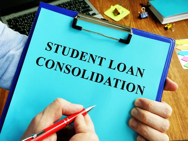 Male Signing Student Loan Consolidation Agreement — Stock Photo, Image